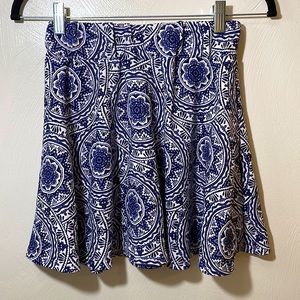 Blue Mandela Paisley Skater Skirt Elastic Waistband